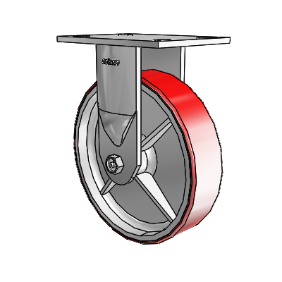 6 Series Casters Top Plate Rigid Zinc Caster with 8 x 2 Maroon on Silver Moldon Polyurethane (Cast Iron Core) Wheel