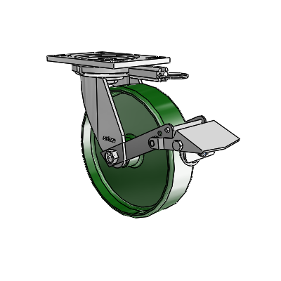 6 Series Casters Top Plate Swivel Zinc Caster with 8 x 2 Green Cast Iron Wheel and Tread Lock Brake