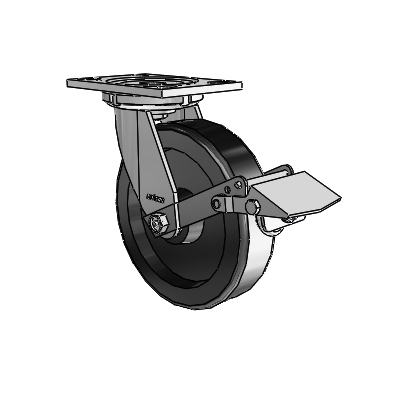 6 Series Casters Top Plate Swivel Zinc Caster with 8 x 2 Black Phenolic Wheel and Tread Lock Brake