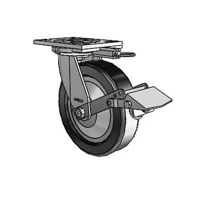 6 Series Casters Top Plate Swivel Zinc Caster with 8 x 2 Black Phenolic Wheel and Tread Lock Brake
