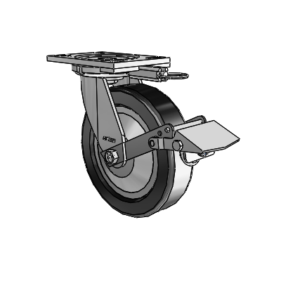 6 Series Casters Top Plate Swivel Zinc Caster with 8 x 2 Black Phenolic Wheel and Tread Lock Brake