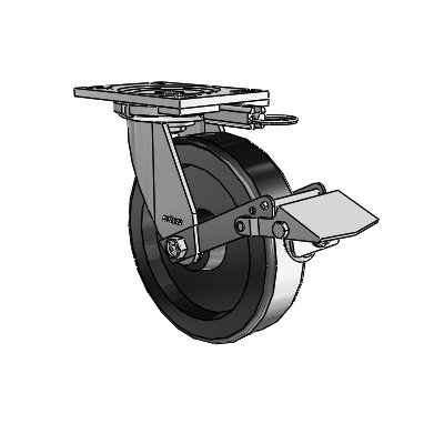6 Series Casters Top Plate Swivel Zinc Caster with 8 x 2 Black Phenolic Wheel and Tread Lock Brake