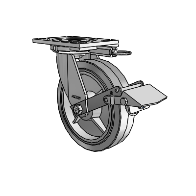6 Series Casters Top Plate Swivel Zinc Caster with 8 x 2 Grey on Grey Performa Rubber (Flat/Grey) Wheel and Tread Lock Brake