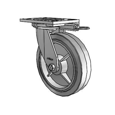 6 Series Casters Top Plate Swivel Zinc Caster with 8 x 2 Grey on Grey Performa Rubber (Flat/Grey) Wheel