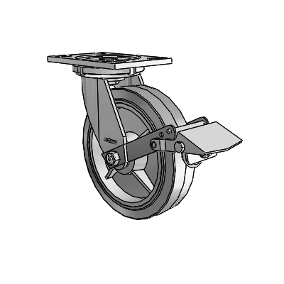6 Series Casters Top Plate Swivel Zinc Caster with 8 x 2 Grey on Grey Performa Rubber (Flat/Grey) Wheel and Tread Lock Brake