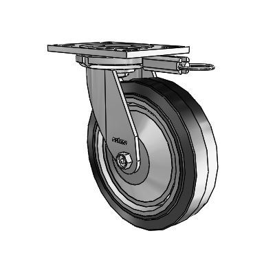 6 Series Casters Top Plate Swivel Zinc Caster with 8 x 2 Black on Grey Performa Rubber (Flat/Black) Wheel