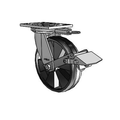 6 Series Casters Top Plate Swivel Zinc Caster with 8 x 2 Black Maxim Wheel and Tread Lock Brake
