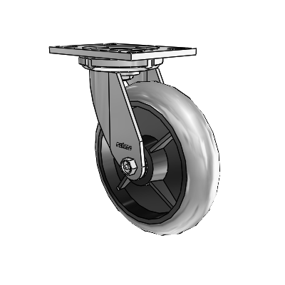 6 Series Casters Top Plate Swivel Zinc Caster with 8 x 2 Grey on Grey Performa Rubber (Round/Conductive) Wheel