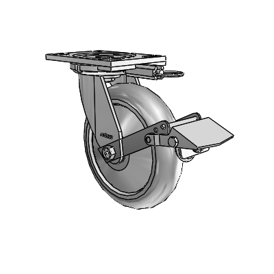 6 Series Casters Top Plate Swivel Zinc Caster with 8 x 2 Grey on Grey Performa Rubber (Round/Grey) Wheel and Tread Lock Brake