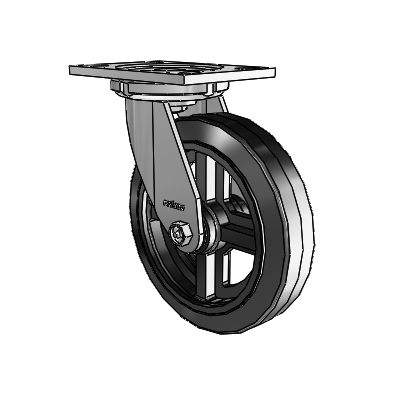 6 Series Casters Top Plate Swivel Zinc Caster with 8 x 2 Black on Black MR - Moldon Rubber (Cast Iron Core) Wheel