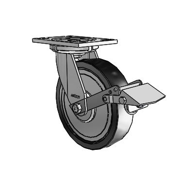 6 Series Casters Top Plate Swivel Zinc Caster with 8 x 2 Black Polyolefin Wheel and Tread Lock Brake
