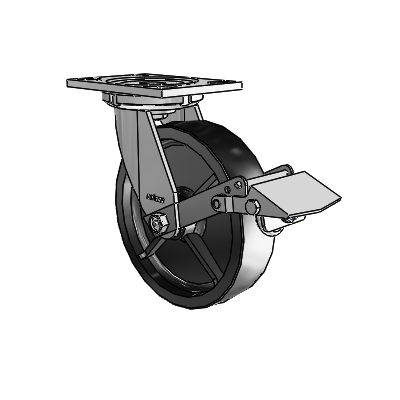 6 Series Casters Top Plate Swivel Zinc Caster with 8 x 2 Black Polyolefin Wheel and Tread Lock Brake