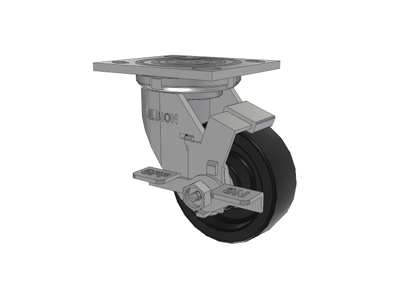 16 Series Top Plate Swivel Caster with 4 x 1.5 Black Polypropylene PB - Polypropylene Wheel and Face Brake