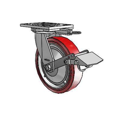 6 Series Casters Top Plate Swivel Zinc Caster with 8 x 2 Maroon on Grey Polyurethane HI-TECH Wheel and Tread Lock Brake