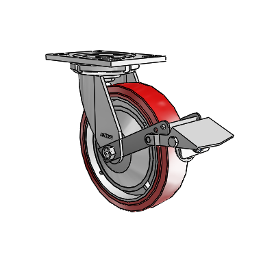 6 Series Casters Top Plate Swivel Zinc Caster with 8 x 2 Maroon on Grey Polyurethane HI-TECH Wheel and Tread Lock Brake