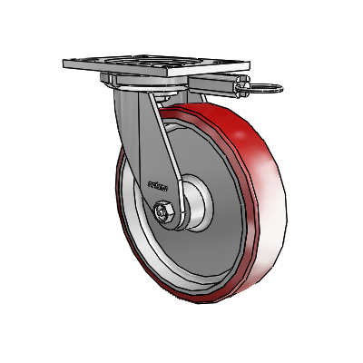 6 Series Casters Top Plate Swivel Zinc Caster with 8 x 2 Maroon on Silver Moldon Polyurethane (Aluminum Core) Wheel