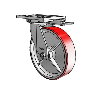 6 Series Casters Top Plate Swivel Zinc Caster with 8 x 2 Maroon on Silver Moldon Polyurethane (Cast Iron Core) Wheel