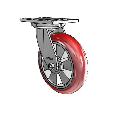 6 Series Casters Top Plate Swivel Zinc Caster with 8 x 2 Red on Silver Triumph (Round/Red) Wheel