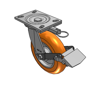 6 Series Casters Top Plate Swivel Caster with 8 x 2 CG Max Orange Wheel and Tread Lock Brake