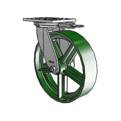 6 Series Casters Top Plate Swivel Zinc Caster with 10 x 2.5 Green Cast Iron Wheel