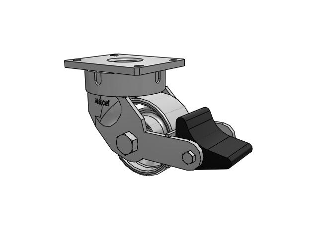 600 Series Top Plate Swivel Caster with 6 x 3 Grey Enamel CA - Cast Iron Wheel and Poly Lock Integrated Brake