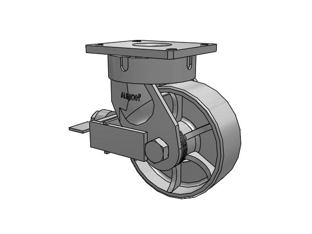 600 Series Top Plate Swivel Caster with 8 x 3 Grey Enamel CA - Cast Iron Wheel and Face Brake