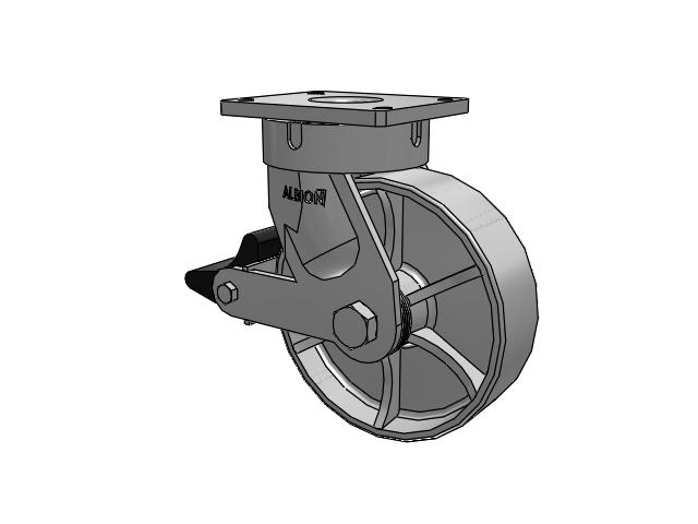 600 Series Top Plate Swivel Caster with 10 x 3 Grey Enamel CA - Cast Iron Wheel and Poly Lock Integrated Brake
