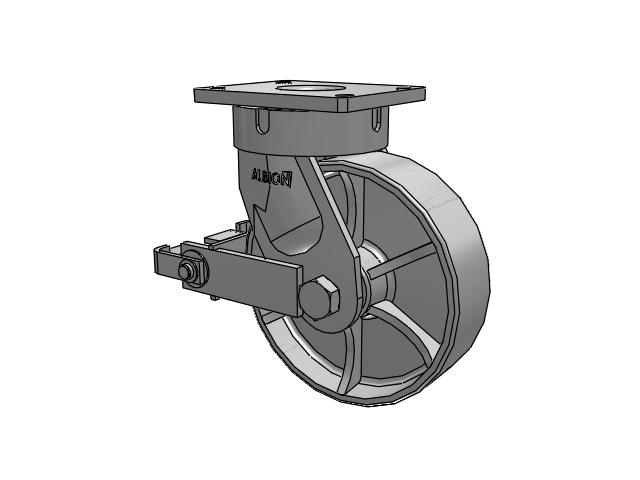600 Series Top Plate Swivel Caster with 10 x 3 Grey Enamel CA - Cast Iron Wheel and Poly Cam Brake