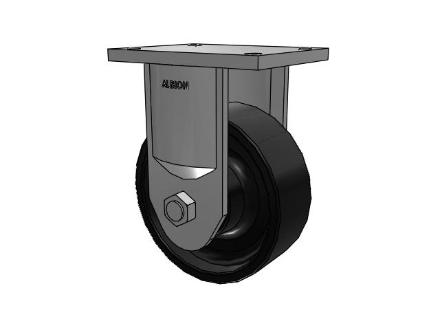 600 Series Top Plate Rigid Caster with 8 x 3 Black Paint FM - Ductile Iron Flat Tread Wheel