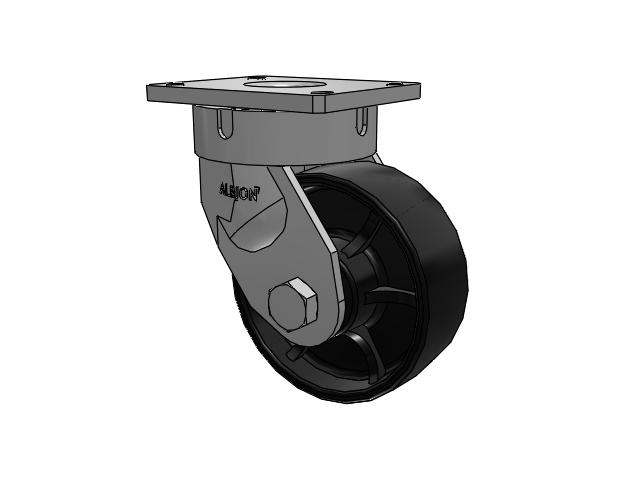 600 Series Top Plate Swivel Caster with 8 x 3 Black Paint FR - Ductile Iron Crowned Tread Wheel