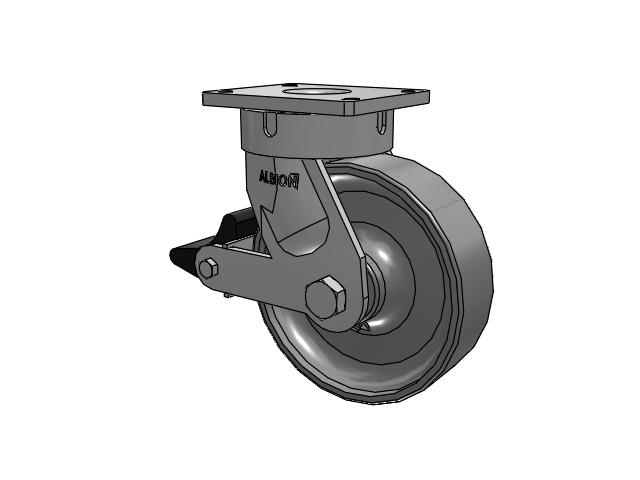 600 Series Top Plate Swivel Caster with 10 x 3 Clear Coat Enamel FS - Drop-Forged Steel Wheel and Poly Lock Integrated Brake