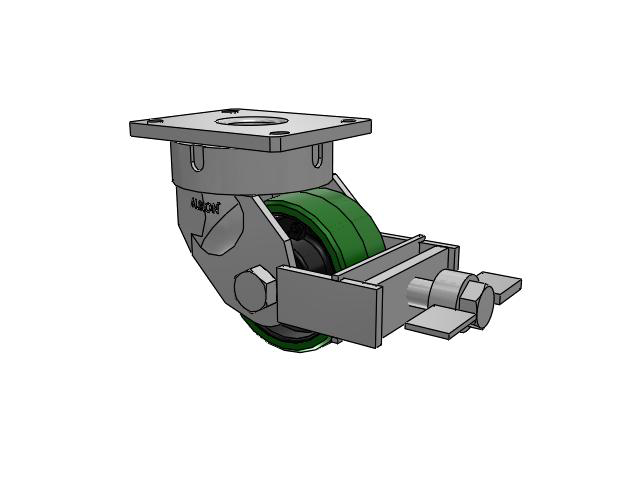 600 Series Top Plate Swivel Caster with 6 x 3 Green Tread on Black Cast Iron Core PX - Thick Polyurethane (Cast Iron Core) Wheel and Face Brake