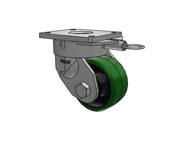 600 Series Top Plate Swivel Caster with 6 x 3 Green Tread on Black Cast Iron Core PX - Thick Polyurethane (Cast Iron Core) Wheel