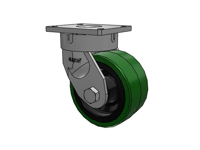 600 Series Top Plate Swivel Caster with 8 x 4 Green Tread on Black Cast Iron Core PX - Thick Polyurethane (Cast Iron Core) Wheel