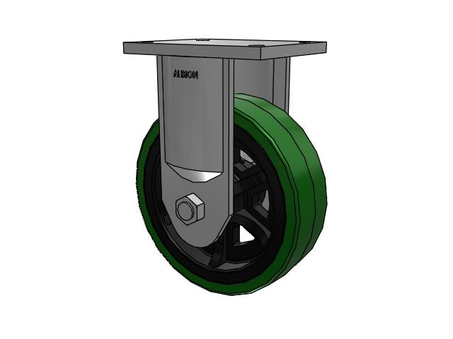 600 Series Top Plate Rigid Caster with 10 x 3 Green Tread on Black Cast Iron Core PX - Thick Polyurethane (Cast Iron Core) Wheel