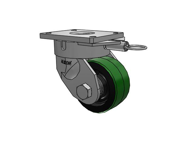 600 Series Top Plate Swivel Caster with 6 x 3 Green Tread on Black Cast Iron Core PY - Polyurethane (Cast Iron Core) Wheel