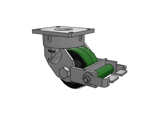 600 Series Top Plate Swivel Caster with 6 x 3 Green Tread on Black Cast Iron Core PY - Polyurethane (Cast Iron Core) Wheel and Poly Cam Brake