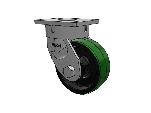 600 Series Top Plate Swivel Caster with 8 x 3 Green Tread on Black Cast Iron Core PY - Polyurethane (Cast Iron Core) Wheel