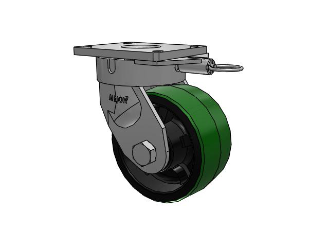 600 Series Top Plate Swivel Caster with 8 x 4 Green Tread on Black Cast Iron Core PY - Polyurethane (Cast Iron Core) Wheel