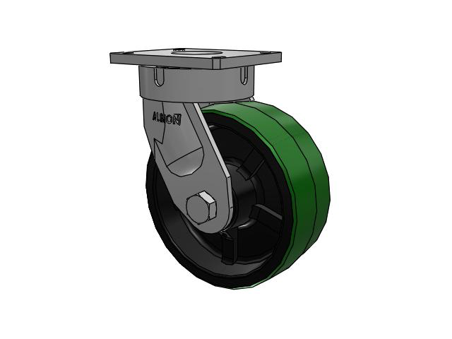 600 Series Top Plate Swivel Caster with 10 x 4 Green Tread on Black Cast Iron Core PY - Polyurethane (Cast Iron Core) Wheel