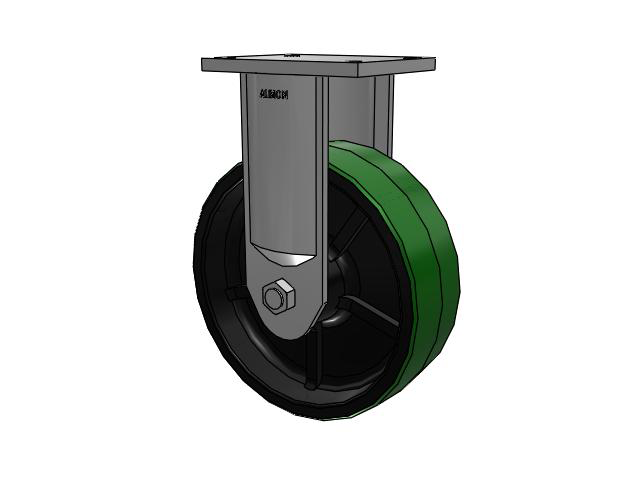 600 Series Top Plate Rigid Caster with 12 x 4 Green Tread on Black Cast Iron Core PY - Polyurethane (Cast Iron Core) Wheel