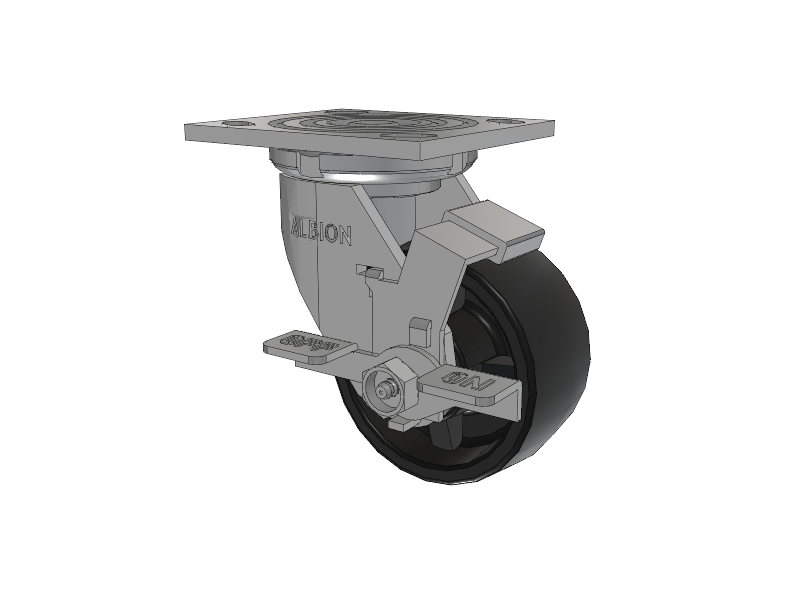 16 Series Top Plate Swivel Caster with 4 x 2 Black Polypropylene PB - Polypropylene Wheel and Face Brake