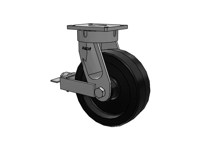 600 Series Top Plate Swivel Caster with 12 x 4 Black Phenolic Resin TM - Phenolic Wheel and Face Brake