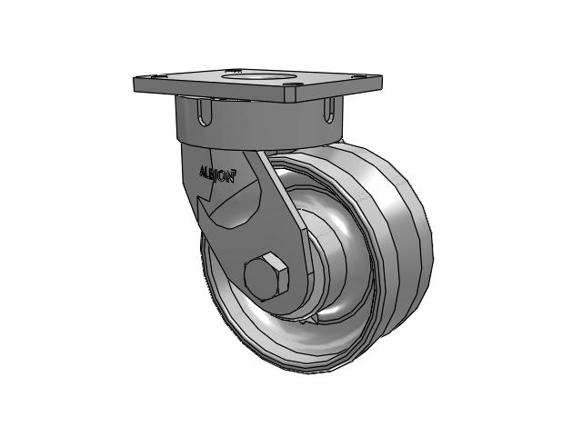 600 Series Top Plate Swivel Caster with 8 x 4 Clear Coat Enamel VF - Drop-Forged Steel V-Groove Wheel