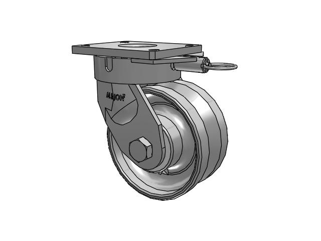 600 Series Top Plate Swivel Caster with 8 x 4 Clear Coat Enamel VF - Drop-Forged Steel V-Groove Wheel