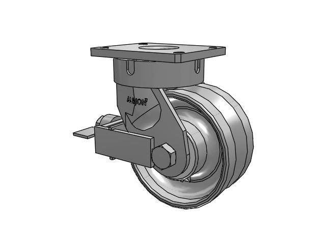 600 Series Top Plate Swivel Caster with 8 x 4 Clear Coat Enamel VF - Drop-Forged Steel V-Groove Wheel and Face Brake