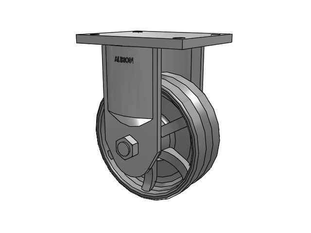 600 Series Top Plate Rigid Caster with 8 x 3 Silver Enamel Paint VG - Cast Iron V-Groove Wheel