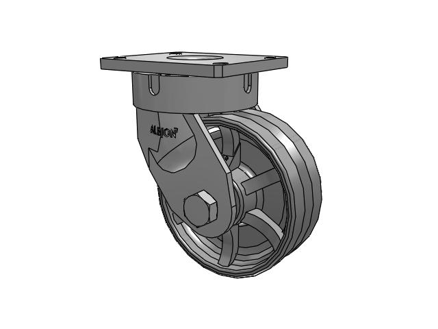 600 Series Top Plate Swivel Caster with 8 x 3 Silver Enamel Paint VG - Cast Iron V-Groove Wheel