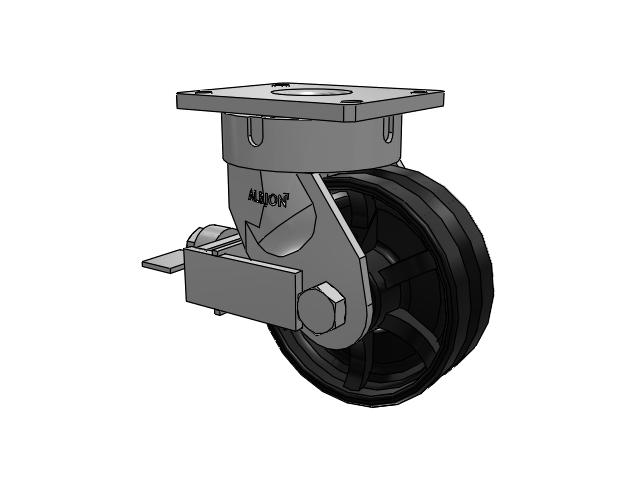600 Series Top Plate Swivel Caster with 8 x 3 Flat Black Paint VM - Ductile V-Groove Wheel and Face Brake