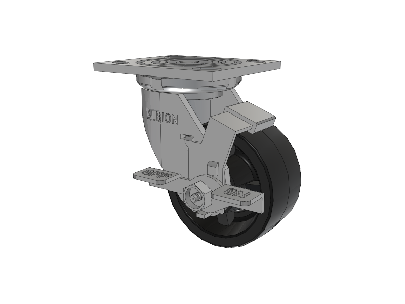 16 Series Top Plate Swivel Caster with 4 x 2 Black Polypropylene PB - Polypropylene Wheel and Face Brake